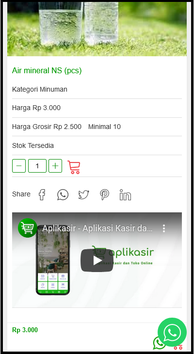 Video YouTube tampil di halaman produk website toko