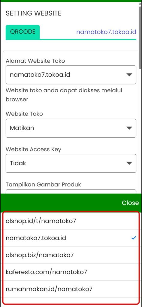 Pilihan alamat website toko