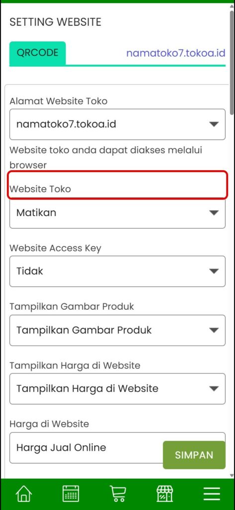 Kolom Website Toko masih Matikan