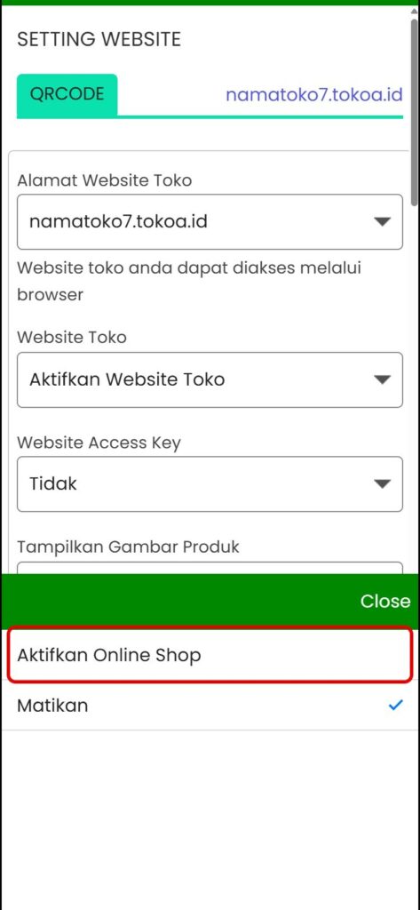 Pilih Aktifkan Online Shop