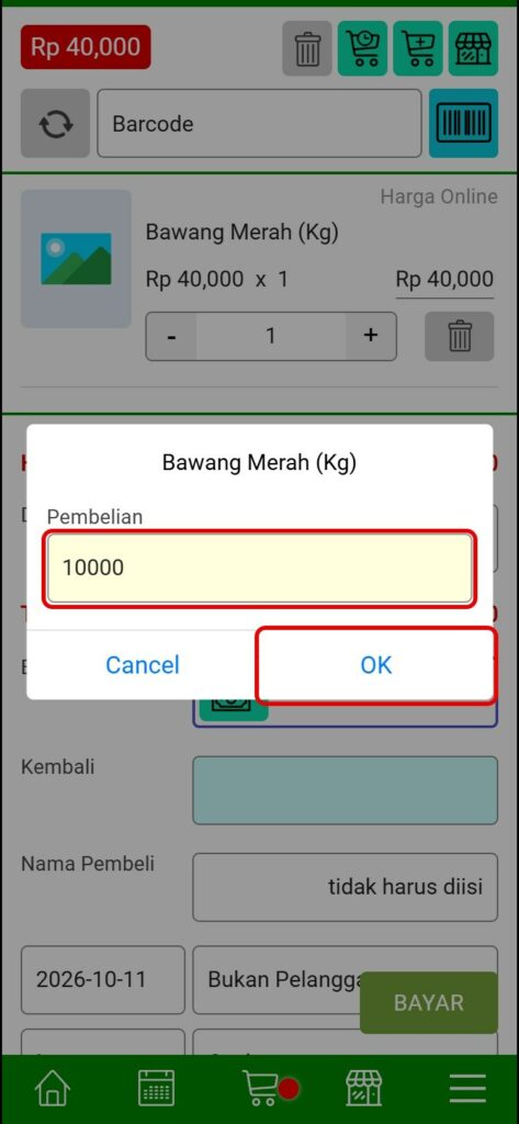 Isi nominal pembelian Rp10.000 lalu ketuk OK