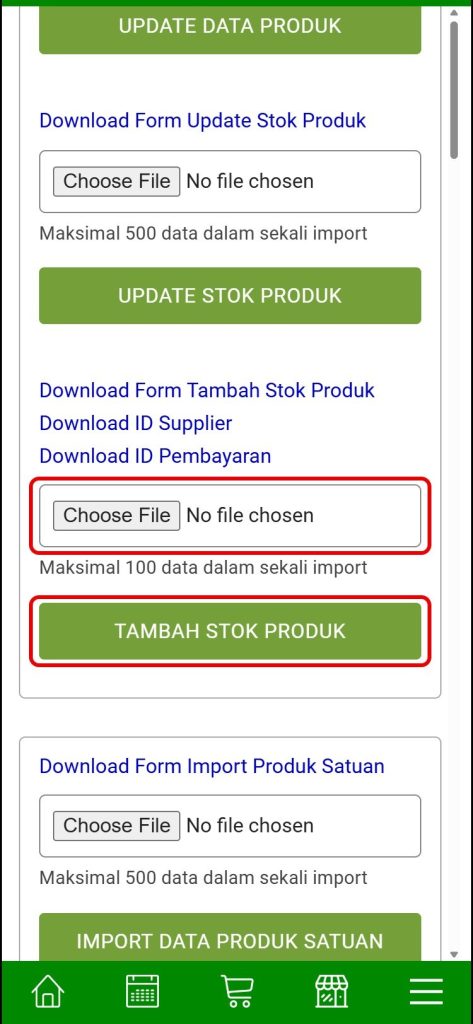 Choose File dan tombol TAMBAH STOK PRODUK