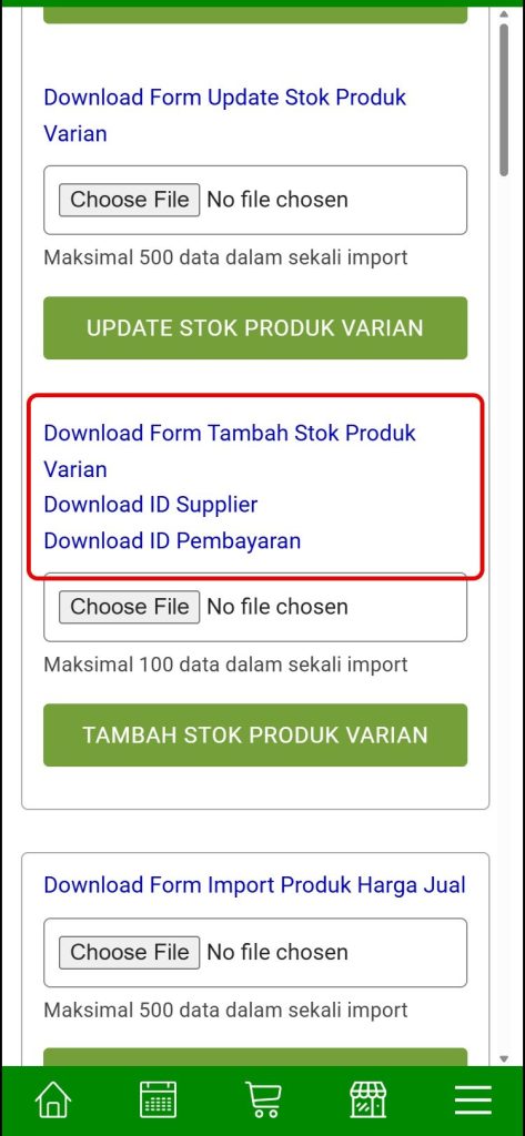 Download Form Tambah Stok Produk Varian, ID Supplier dan ID Pembayaran