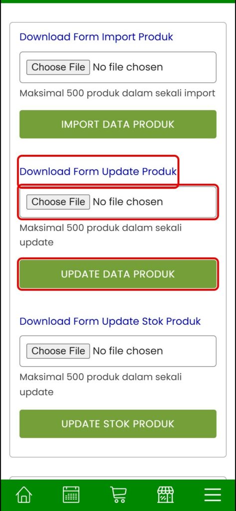 Download Form Update Produk dan tombol UPDATE DATA PRODUK