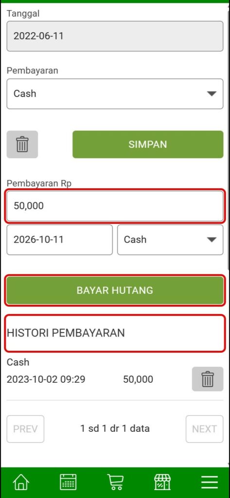 Mencatat pembayaran hutang dan histori pembayaran