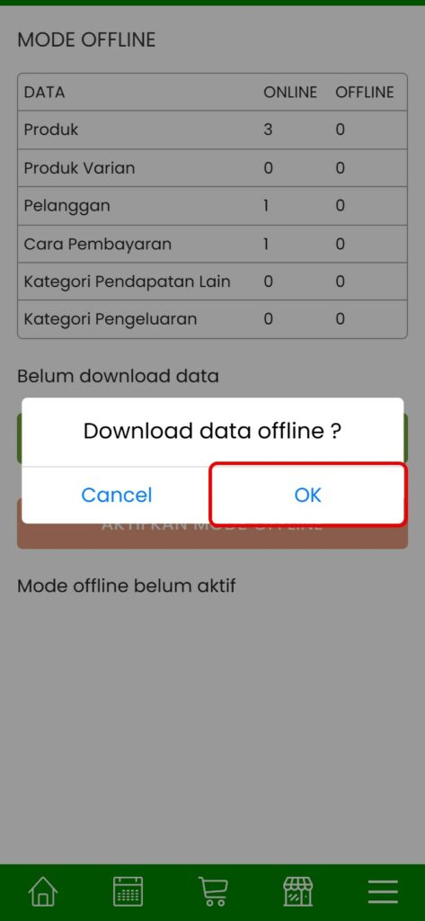 Konfirmasi download data offline Aplikasir