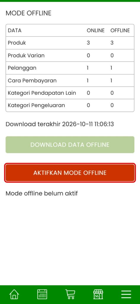 Tombol Aktifkan Mode Offline di Aplikasir