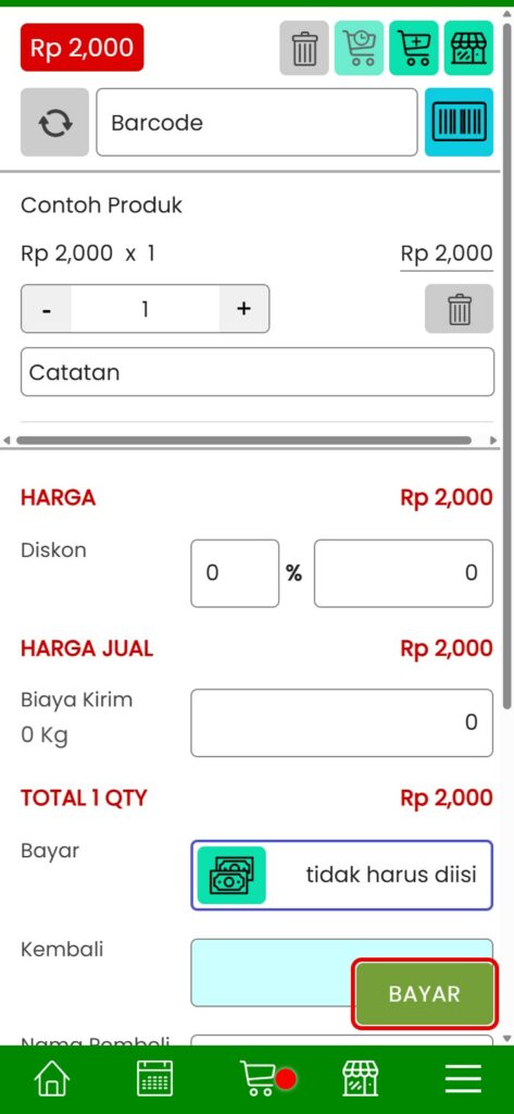 Proses pembayaran di menu Pembayaran saat Mode Offline