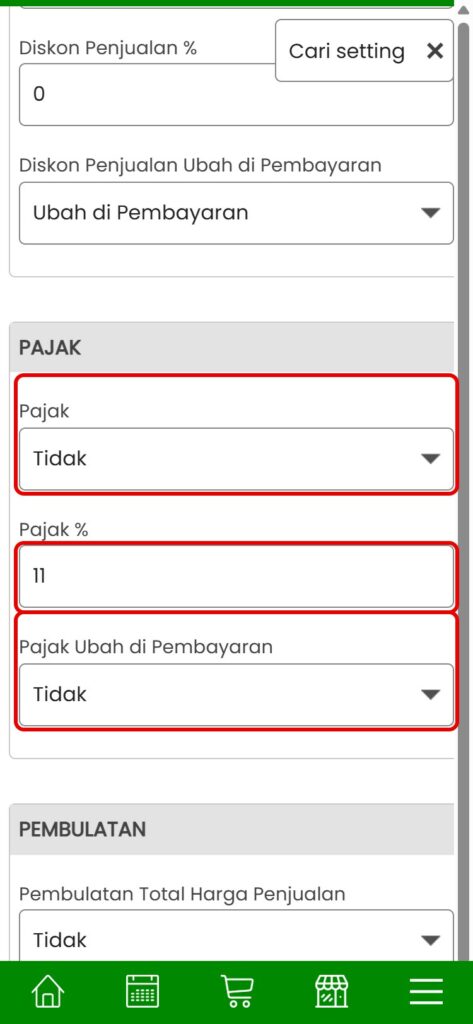 Bagian Pajak di Setting Aplikasir