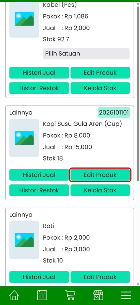 Tombol Edit Produk pada produk yang akan diberi video YouTube